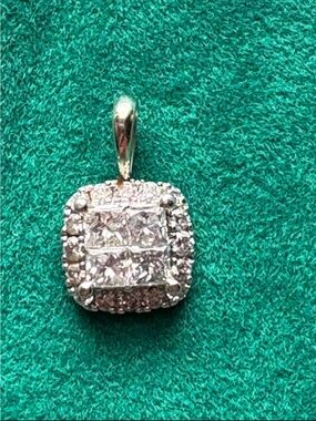 14k Princess Quad Halo Diamond Pendant